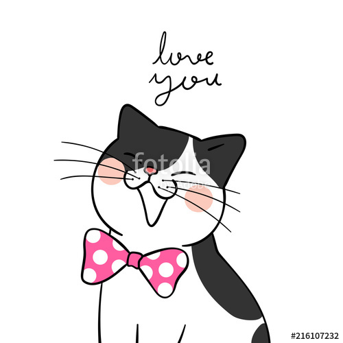 500x500 Draw Black Cat With Beauty Bow Tie And Word Love You Stock Image