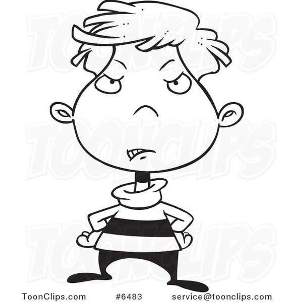 581x600 Cartoon Black And White Line Drawing Of A Disappointed Boy