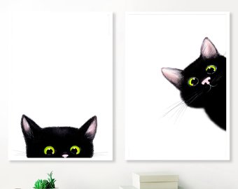 340x270 Black Cat Drawing Etsy