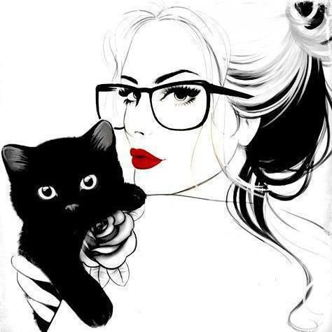 474x474 Catlady Black Cat Drawing, Art, Drawings