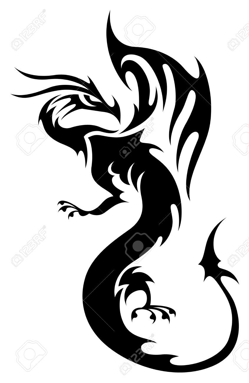 845x1300 Tattoo In Tribal Style Silhouette Of Black Dragon Isolated