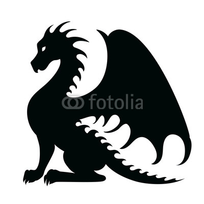 400x400 vector drawing of a black dragon silhouette that sits buy photos