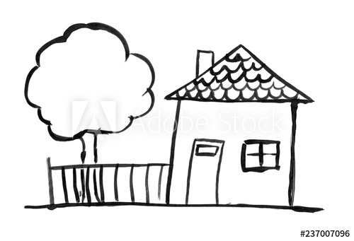 500x341 Black Brush And Ink Artistic Rough Hand Drawing Of Small Family