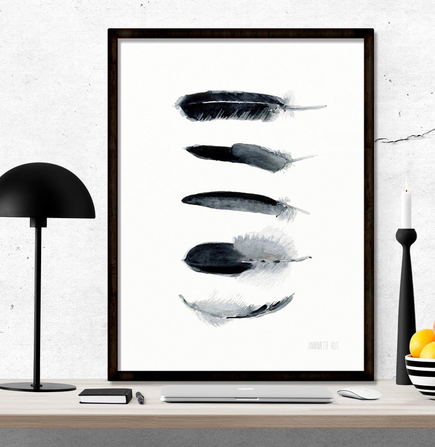 848x871 Black And White Feather Art Work Minimalist Art Print From Etsy