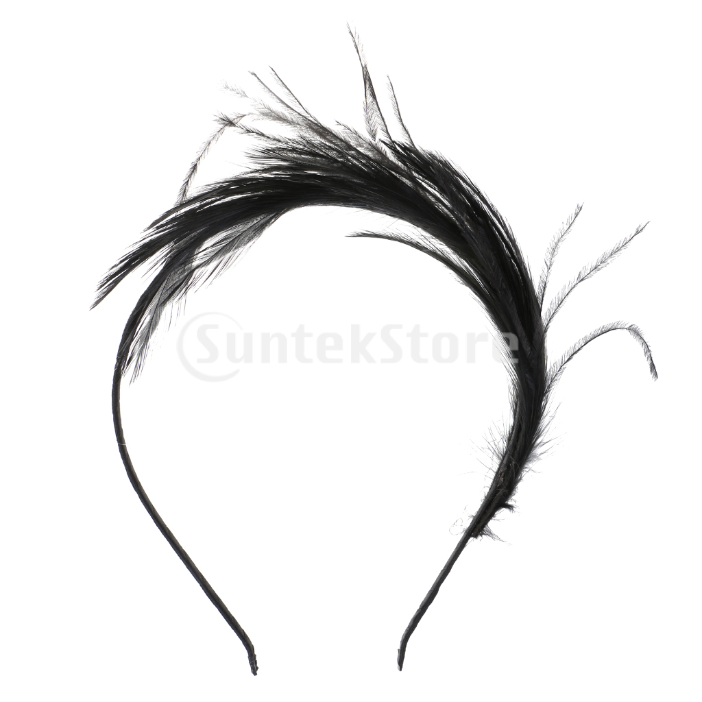 1024x1024 Footful Women Girls Bride Black Feather Headband Party Fascinator