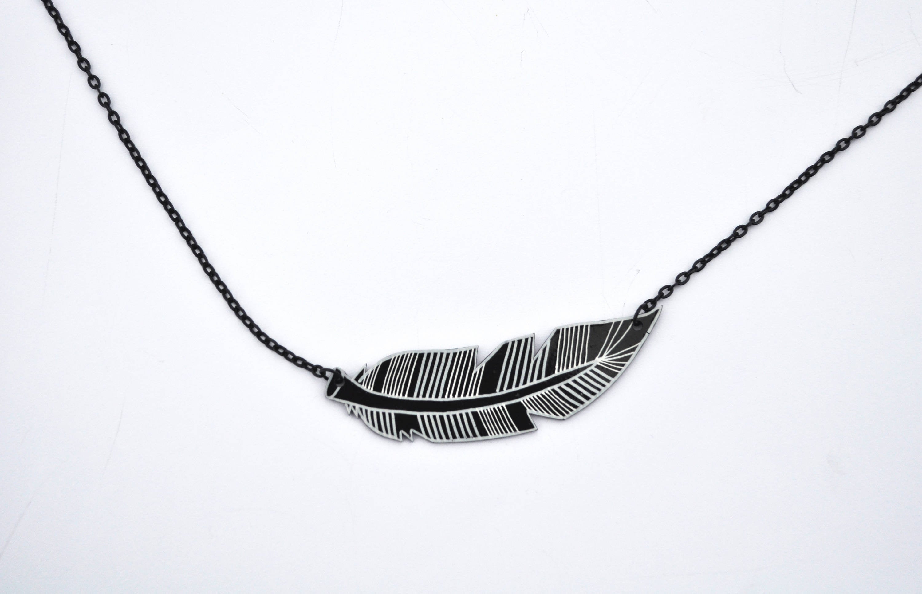 3000x1933 Black Feather Necklace Contemporary Jewelry Feather Etsy