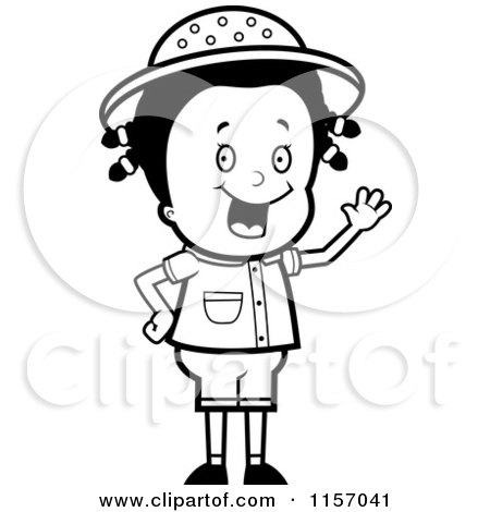 450x470 Cartoon Clipart Of A Black And White Waving Safari Girl