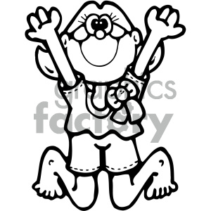 300x300 Black And White Cartoon Girl Jumping Art Clipart Royalty Free