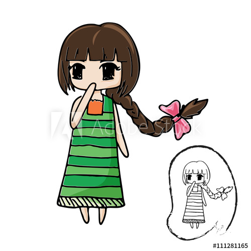 500x500 Cute Girl Cartoon Character With Black Line Drawing Vector