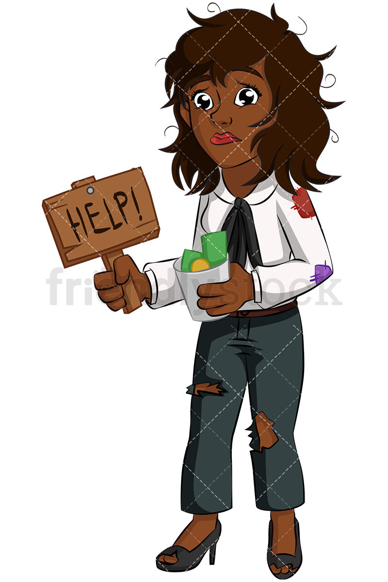 800x1200 Black Businesswoman Begging For Money Cartoon Clipart