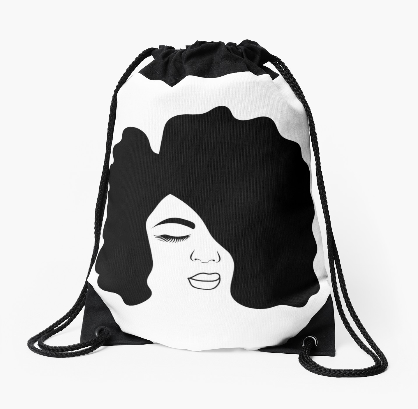 1435x1404 Big Afro Drawing Black Woman With Natural Hair Drawstring Bag