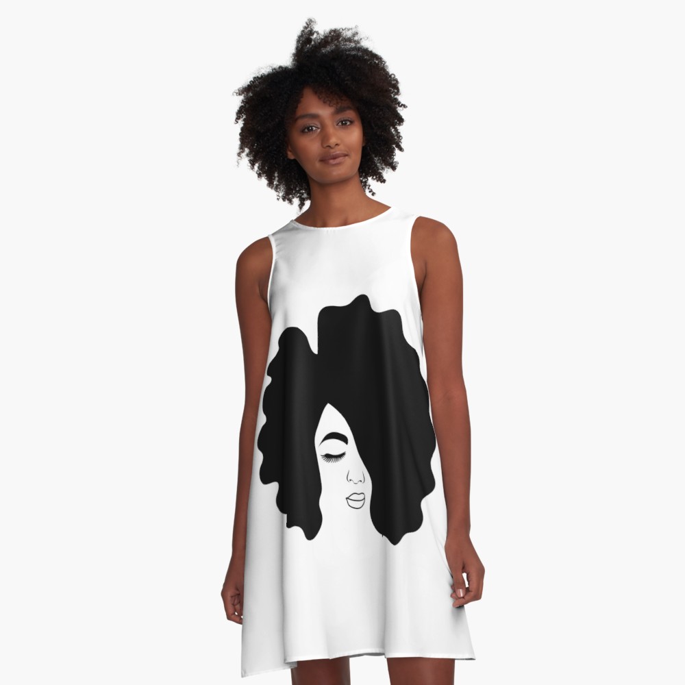 1000x1000 Big Afro Drawing Black Woman With Natural Hair A Line Dress