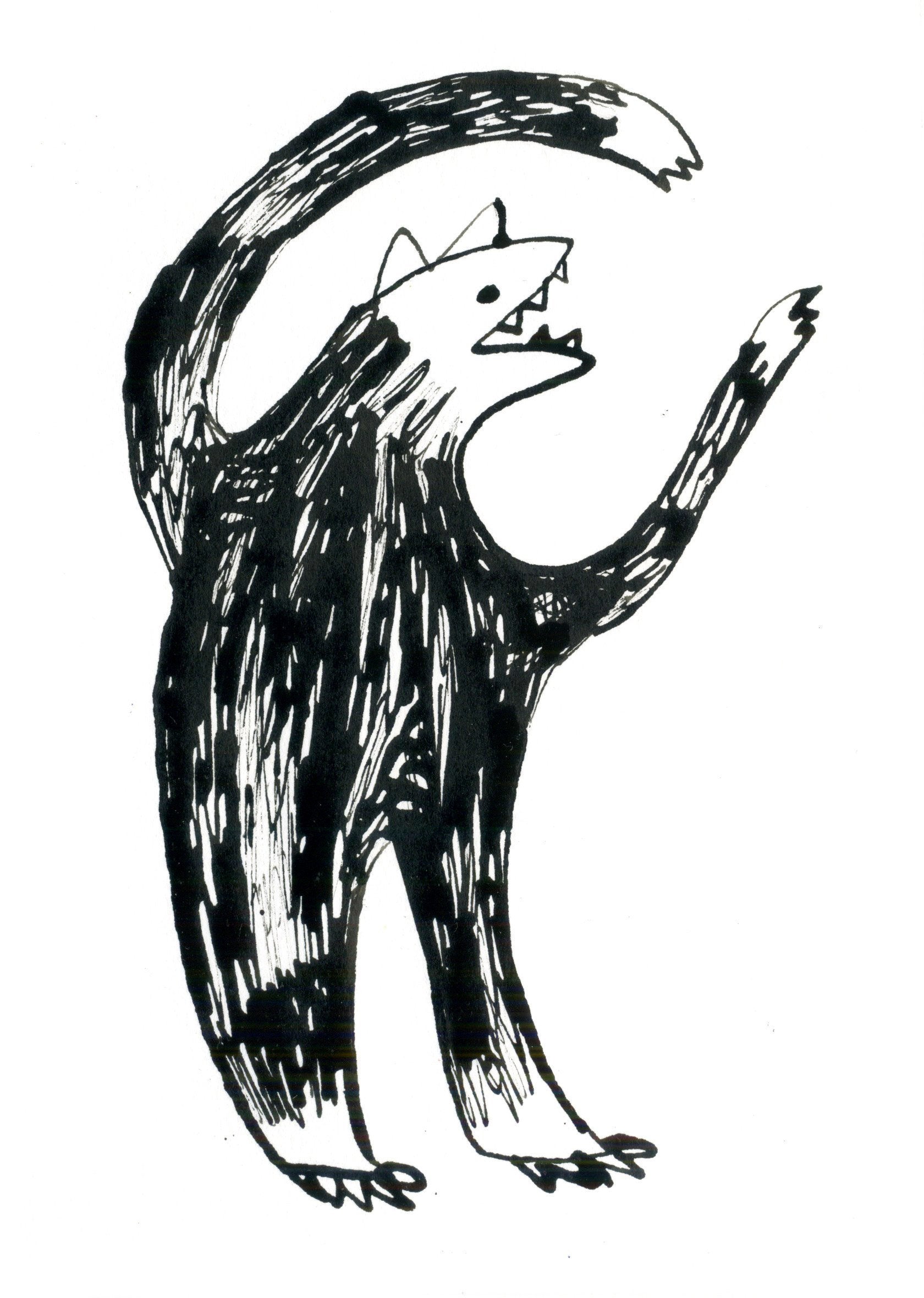 1680x2360 Growly Beast Black And White Ink Line Drawing Number Etsy