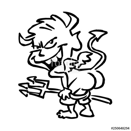 500x500 Devil Kid Shows His Ass, Black And White Drawing Stock Image