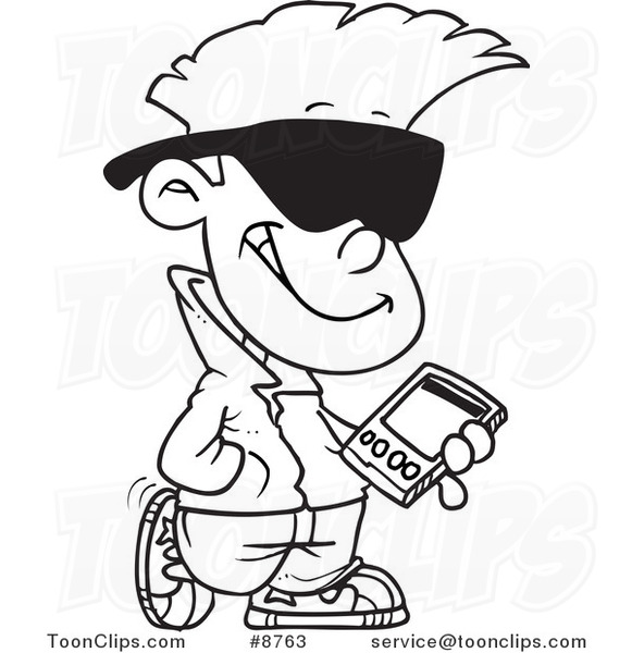 581x600 Cartoon Black And White Line Drawing Of A Cool Kid Carrying