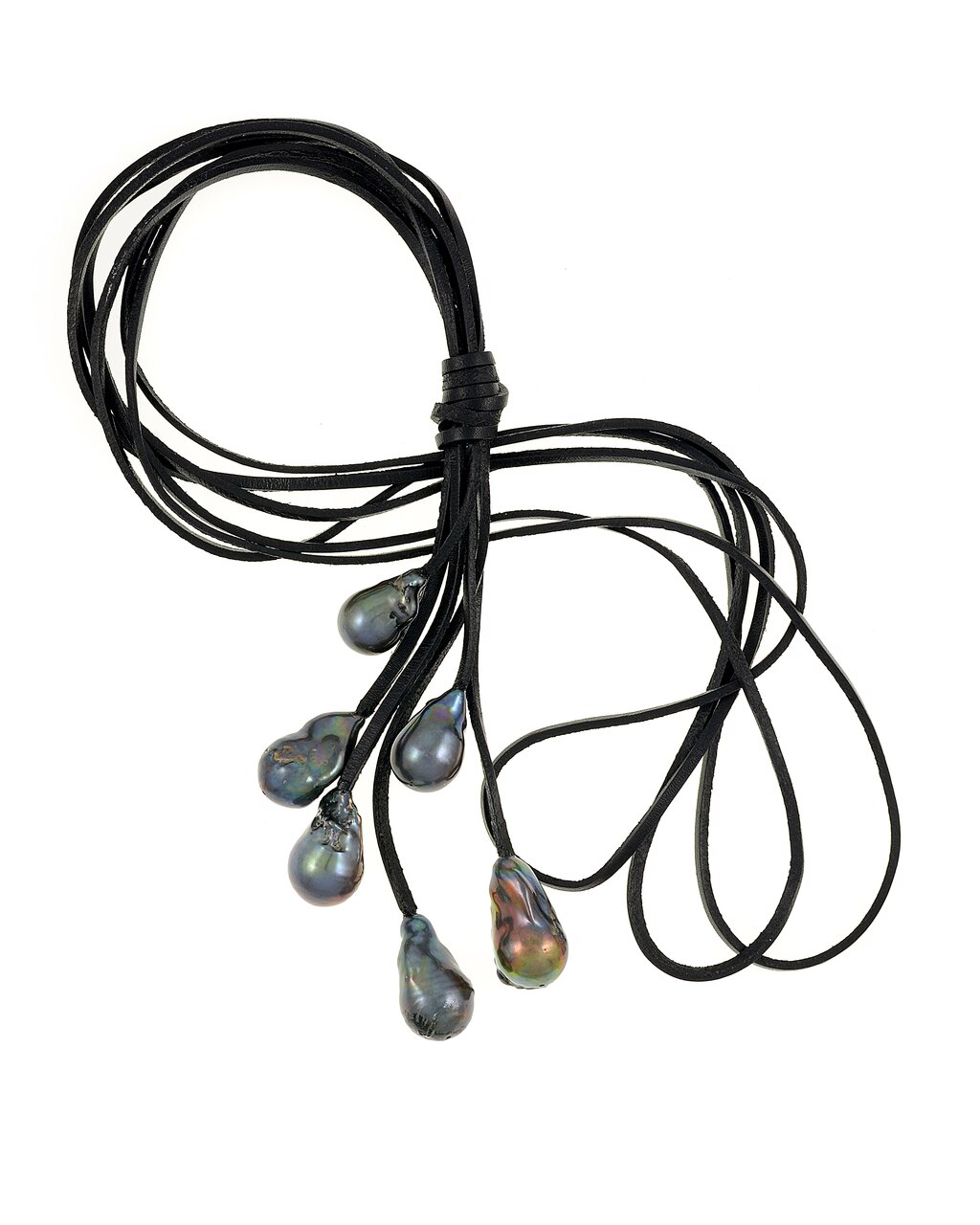 1024x1280 Black Pearl Beauty Biwas + Strand Black Leather Necklace