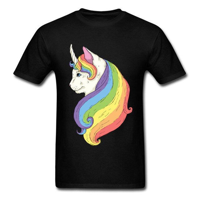 640x640 Novelty T Shirt Cat Unicorn Montage Cartoon Design Mens Tops