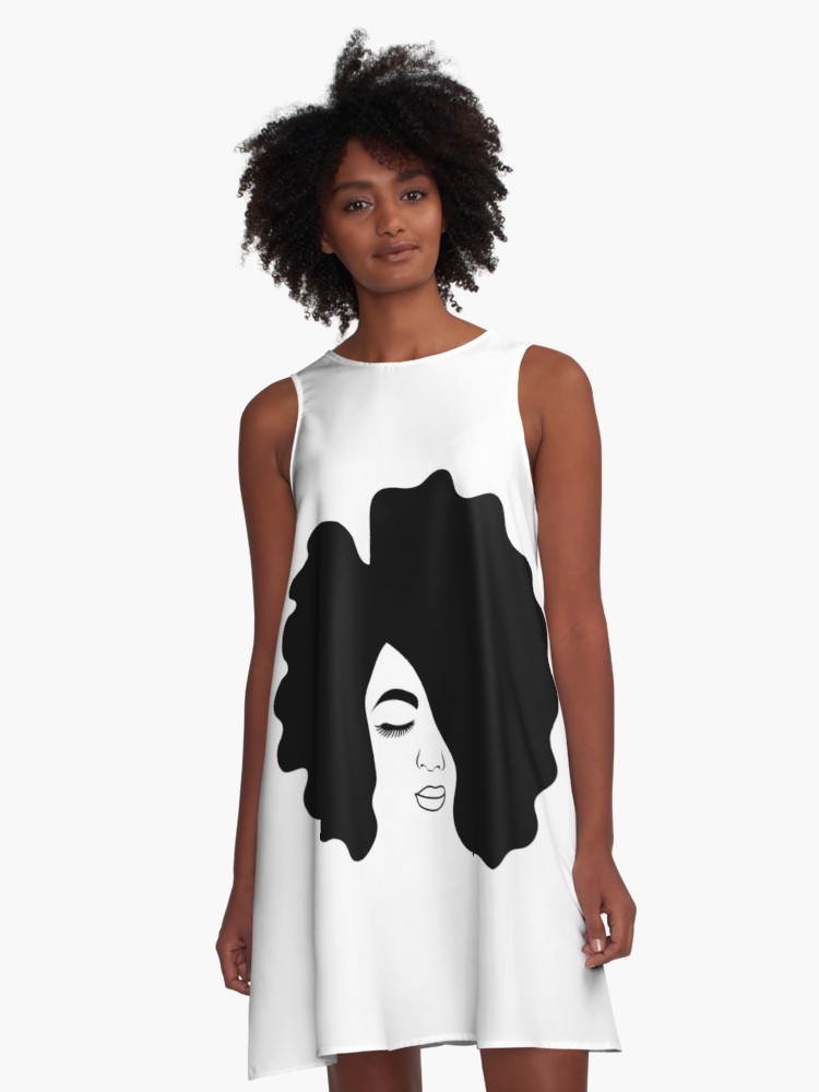 750x1000 Big Afro Drawing Black Woman With Natural Hair A Line Dress