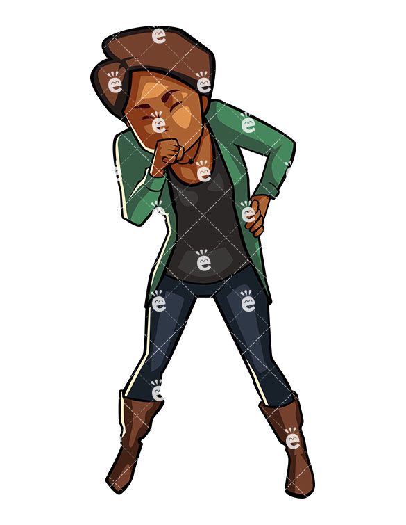 585x755 a black woman coughing with her eyes closed smoking vector
