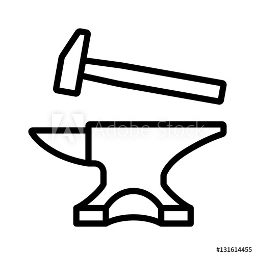 500x500 Blacksmith Crafting Anvil With Hammer Line Art Icon For Games