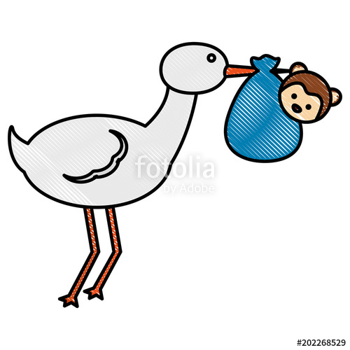 500x500 Cute Stork Carrying Baby Monkey In Blanket Vector Illustration