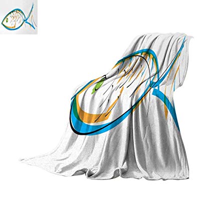 425x425 Fish Throw Blanket Maritime Image Contour Drawing