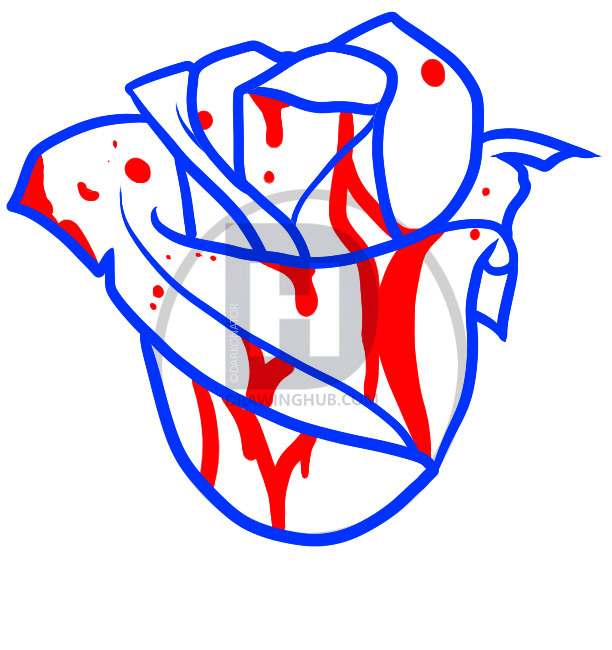 612x650 How To Draw A Bloody Rose, Step