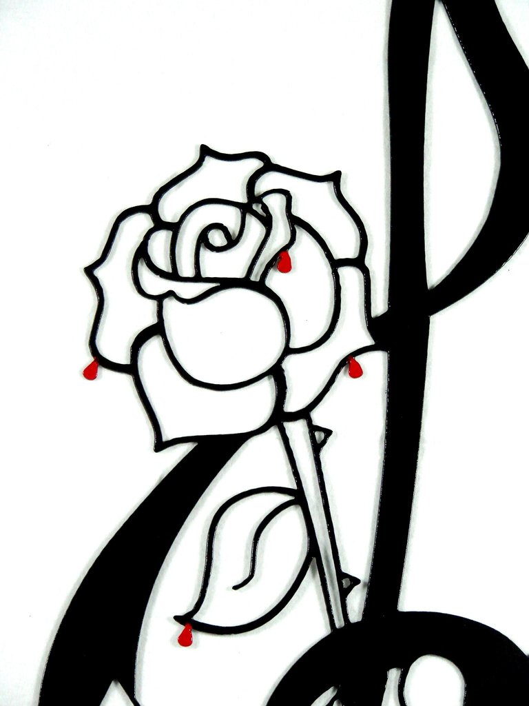 768x1024 bleeding rose music note metal wall sculpture metalhead art