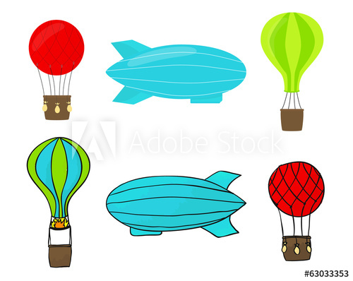 500x398 vector drawing balloon and airship isolated