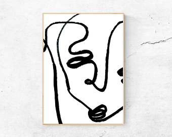 340x270 Blind Contour Line Drawing Face Digital Download Print