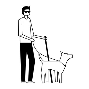 300x300 Volunteers Help Cute Dog Carry Blind Person Vector Illustration
