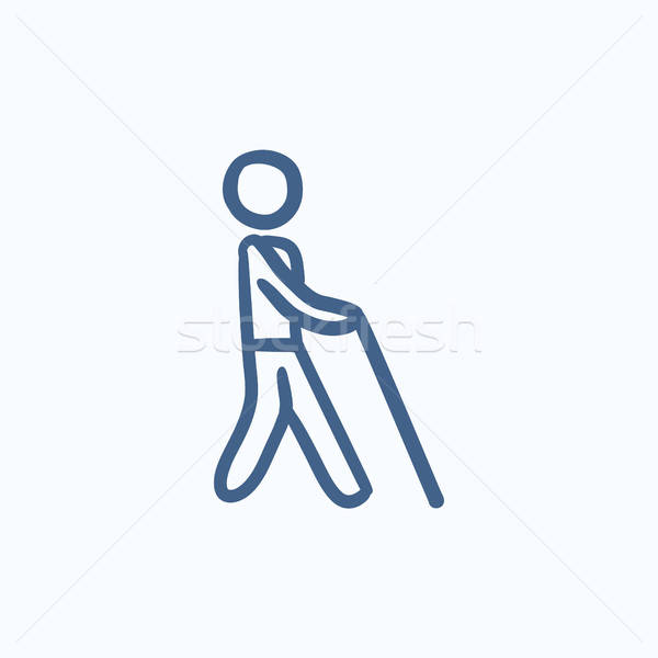 600x600 blind man with stick sketch icon vector illustration andrei