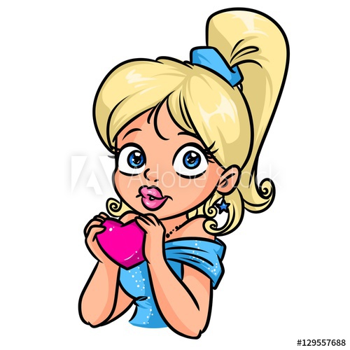 500x500 Beautiful Girl Blonde Heart Romantic Cartoon Illustration Isolated
