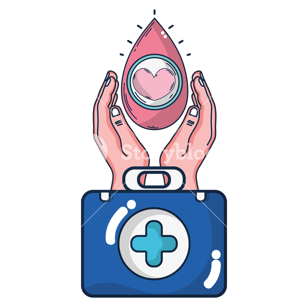 1000x1000 Blood Donation Campaign Hand Caring Drop And First Aids Suitcase
