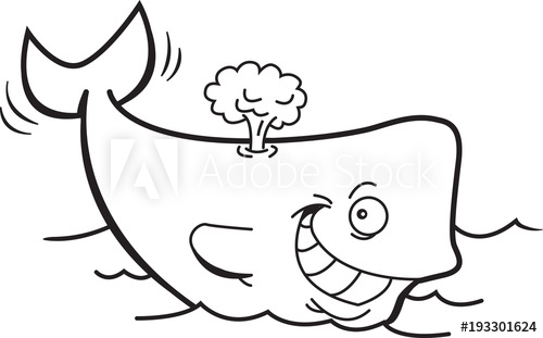 500x311 black and white illustration of a smiling whale with a blow spout
