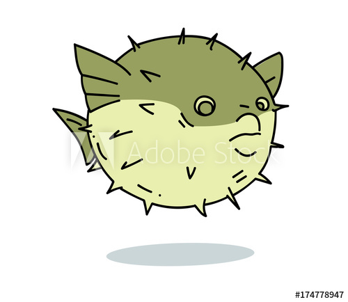 500x434 blowfish cartoon hand drawn image original colorful artwork