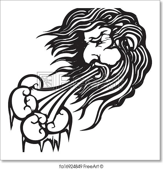 561x581 free art print of north wind woodcut style image of the the north