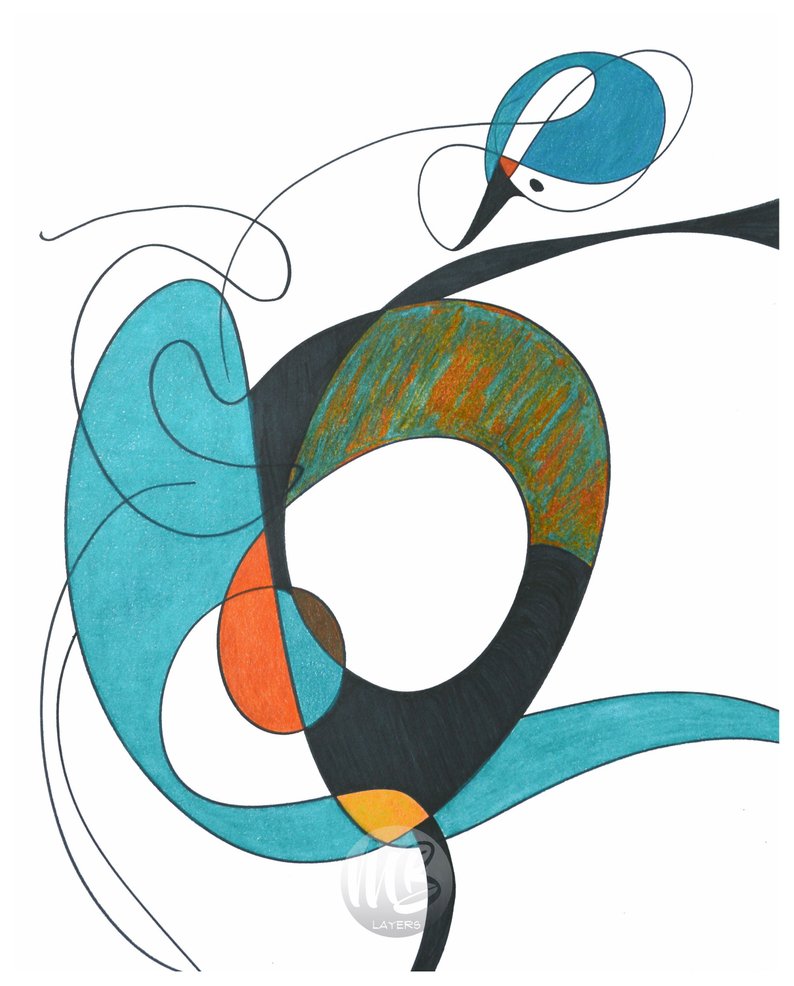 794x986 Blue Bird Drawing Illustration Print Mid Century Modern Art Etsy