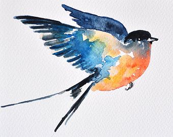 340x270 Original Watercolor Painting Flying Swallow Illustration Inch