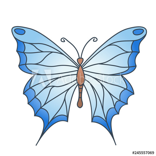500x500 Simple Drawing Blue Butterfly Isolated On White Background, Vector
