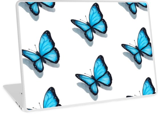558x400 Blue Butterfly, Colour Pencil Drawing, Art Laptop Skins
