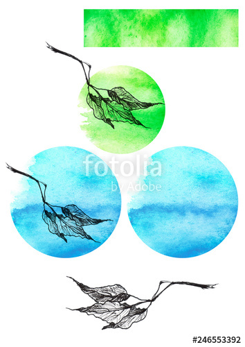 354x500 Watercolor Set Of Logos, Elements, Drawings On A White Isolated