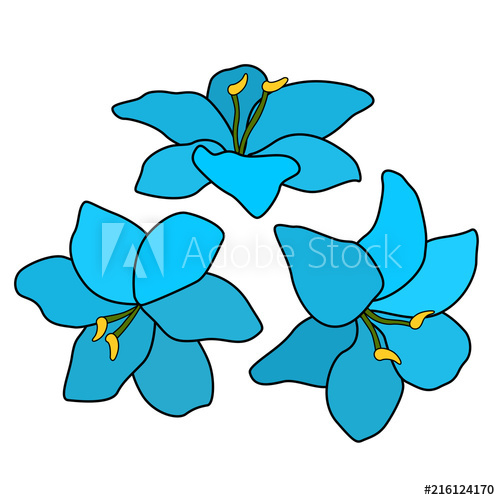 500x500 Circle Of Blue Flowers, Floral Ornament, Six Petals And Grass