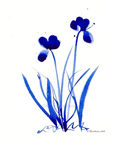 407x500 saturated blue flowers watercolor flowers art print