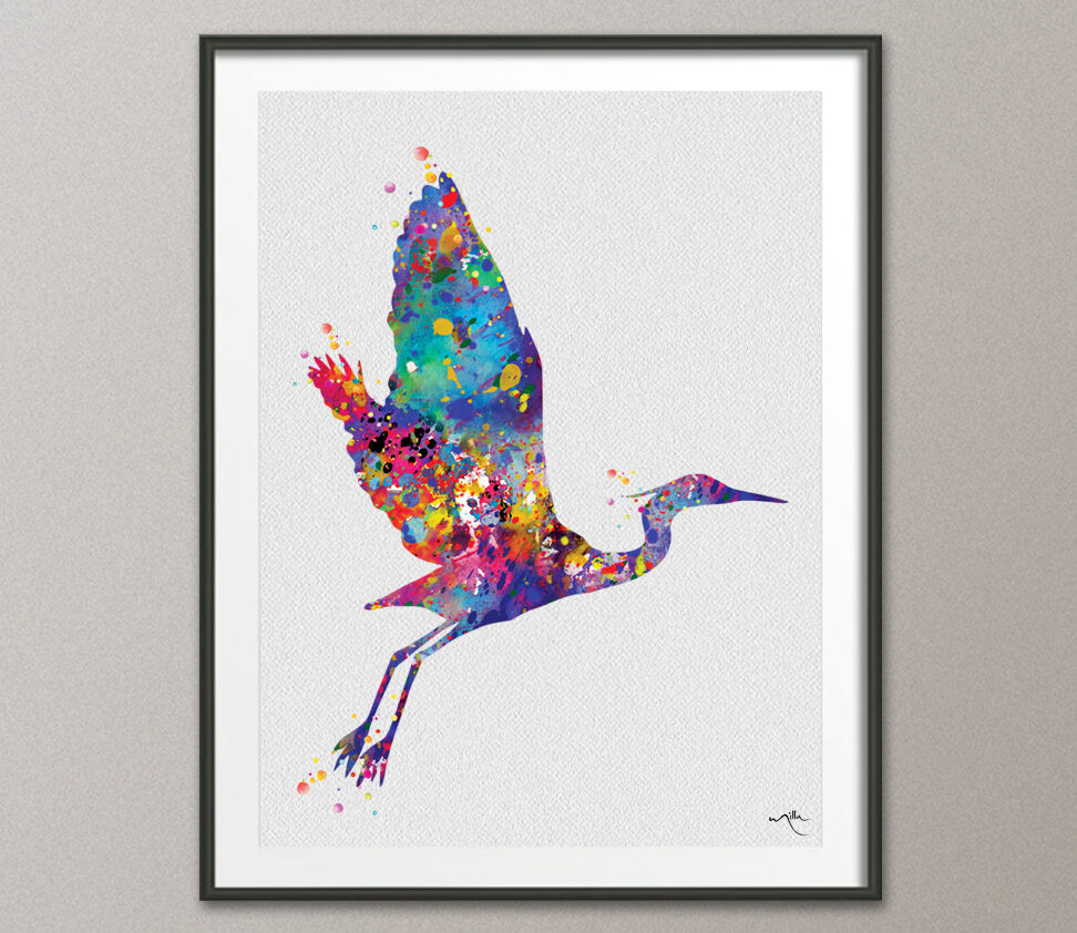 972x842 Blue Heron Watercolor Bird Painting Print Animal Art Print Great