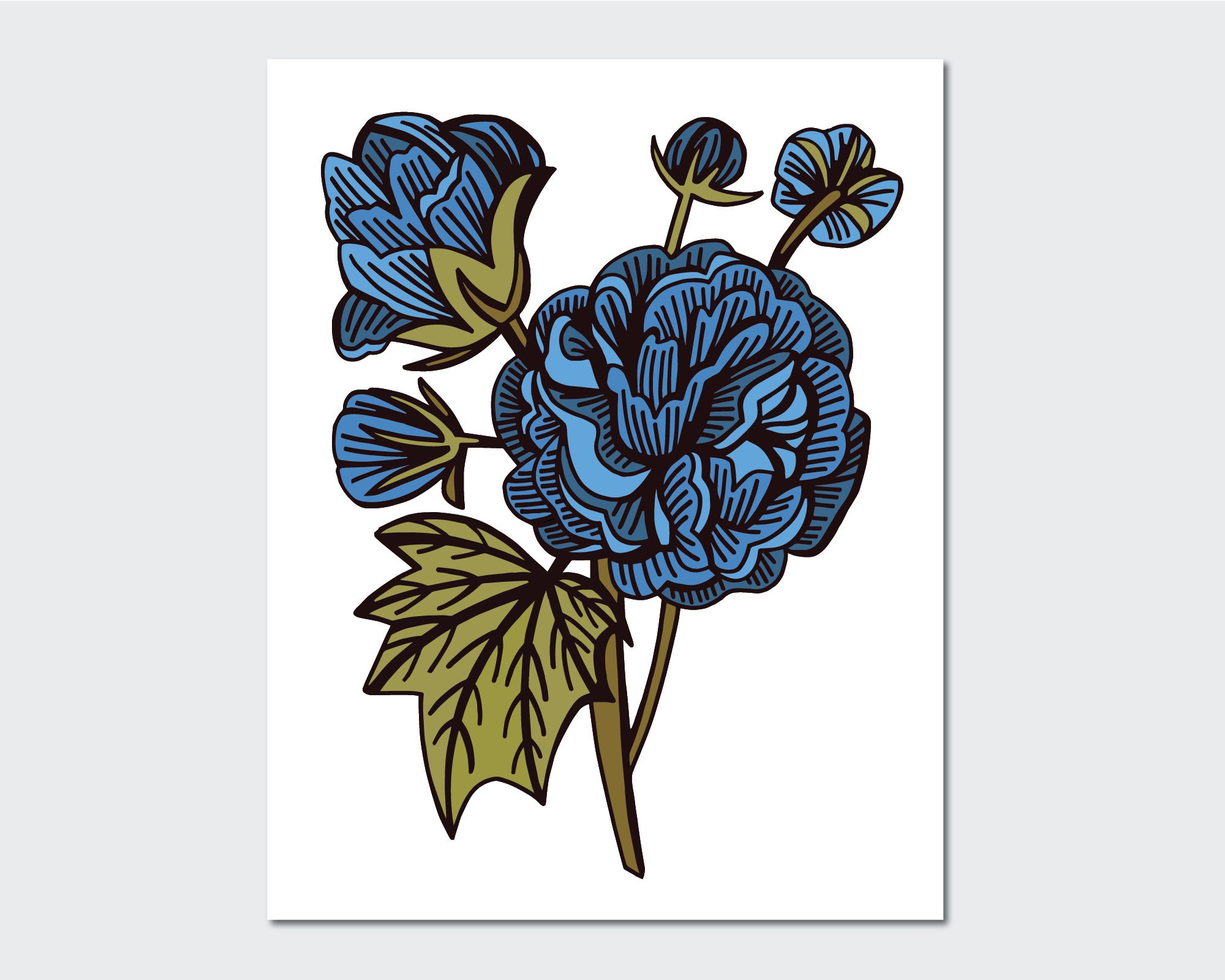 2000x1600 Blue Rose Floral Art Print Illustrated Flower Garden Wall Etsy
