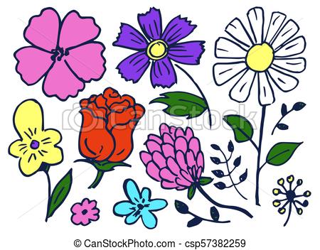 450x352 Flowers Hand Drawn Element Set Vector Illustration Flowers Hand