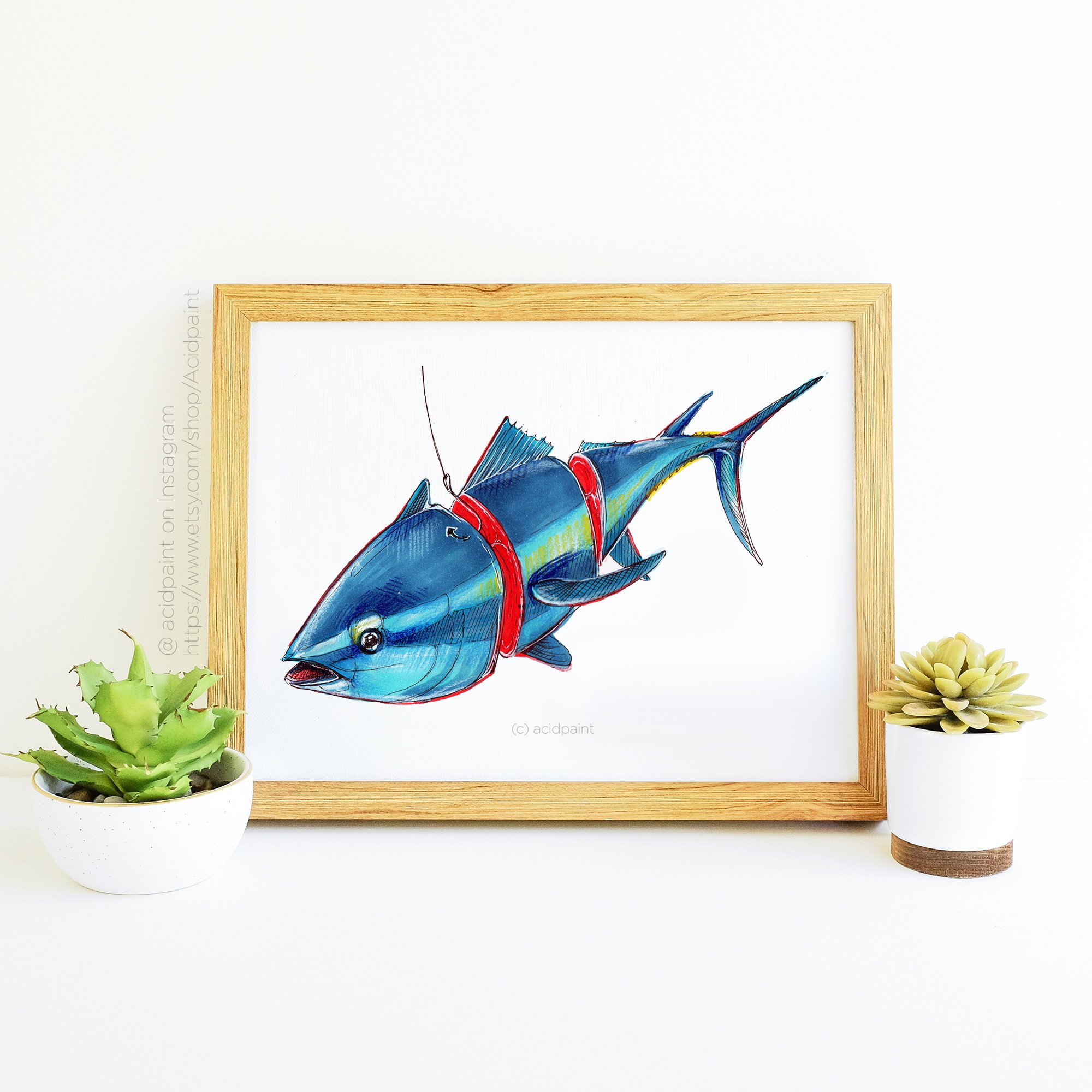 2000x2000 yellowfin bluefin tuna art fishing art print fathers day etsy