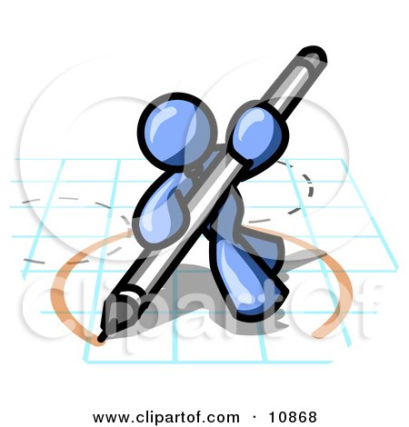450x470 blue man holding a pencil and drawing a circle on a blueprint