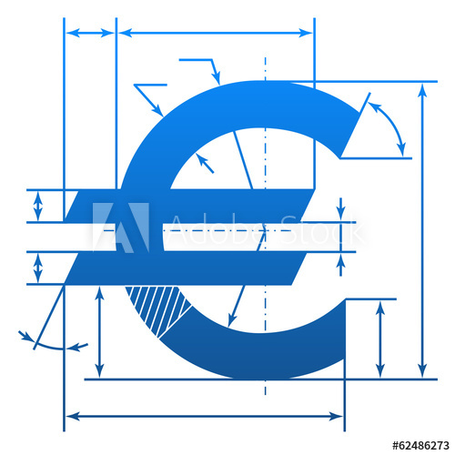 500x500 euro symbol with dimension lines for blueprint drawing